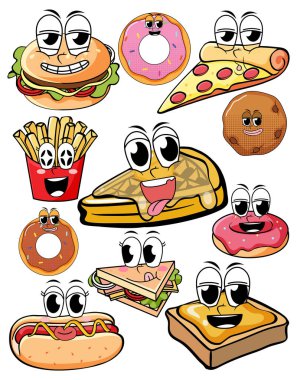 Beyaz arkaplan illüstrasyonunda çeşitli tatlılar