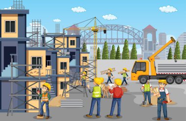 İnşaat alanı illüstrasyon sahnesi