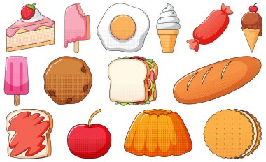 Beyaz arkaplan illüstrasyonunda klasik tarz çizgi film seti