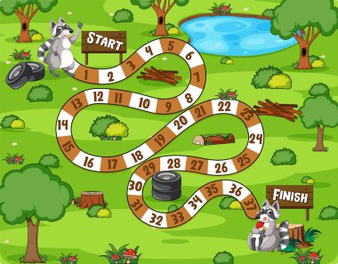 Bir rakun tahta oyunları resimleme şablonu