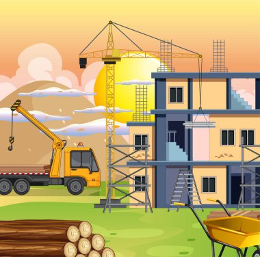İnşaat alanı illüstrasyon sahnesi