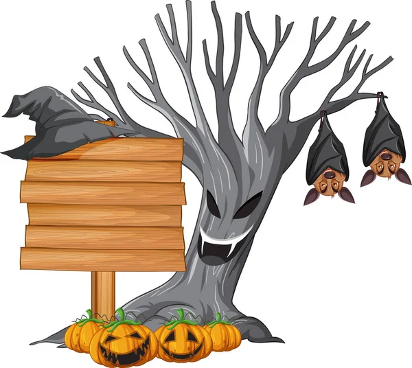 Leere Holztafel Mit Fledermaus Halloween Motiv — Stockvektor