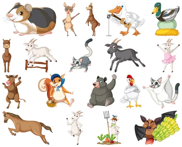 Conjunto Diferentes Niños Animales Ilustración — Vector de stock