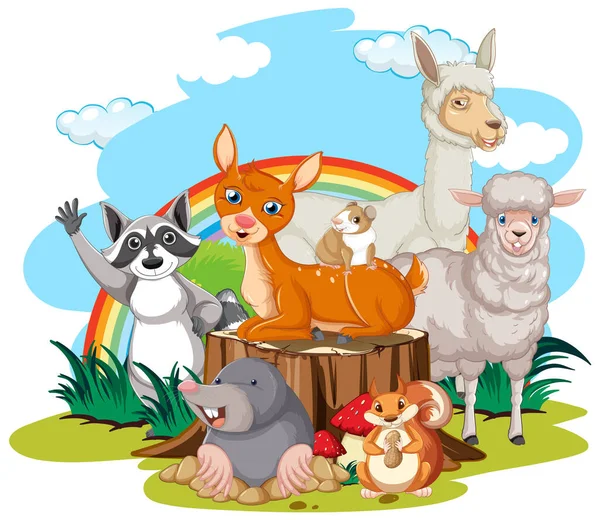 Scéna Mnoha Zvířaty Zahradní Ilustrace — Stockový vektor