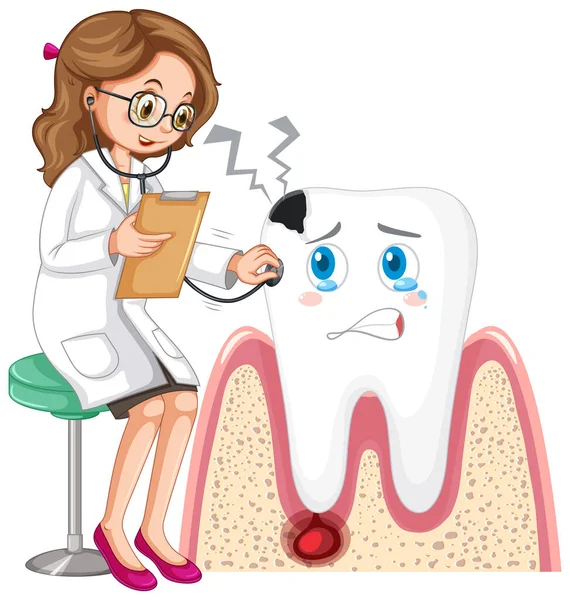 Odontólogo Examinando Caries Dental Sobre Fondo Blanco Ilustración — Archivo Imágenes Vectoriales