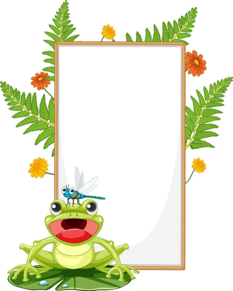 Blank Wooden Signboard Frog Cartoon Style Illustration — Stock Vector