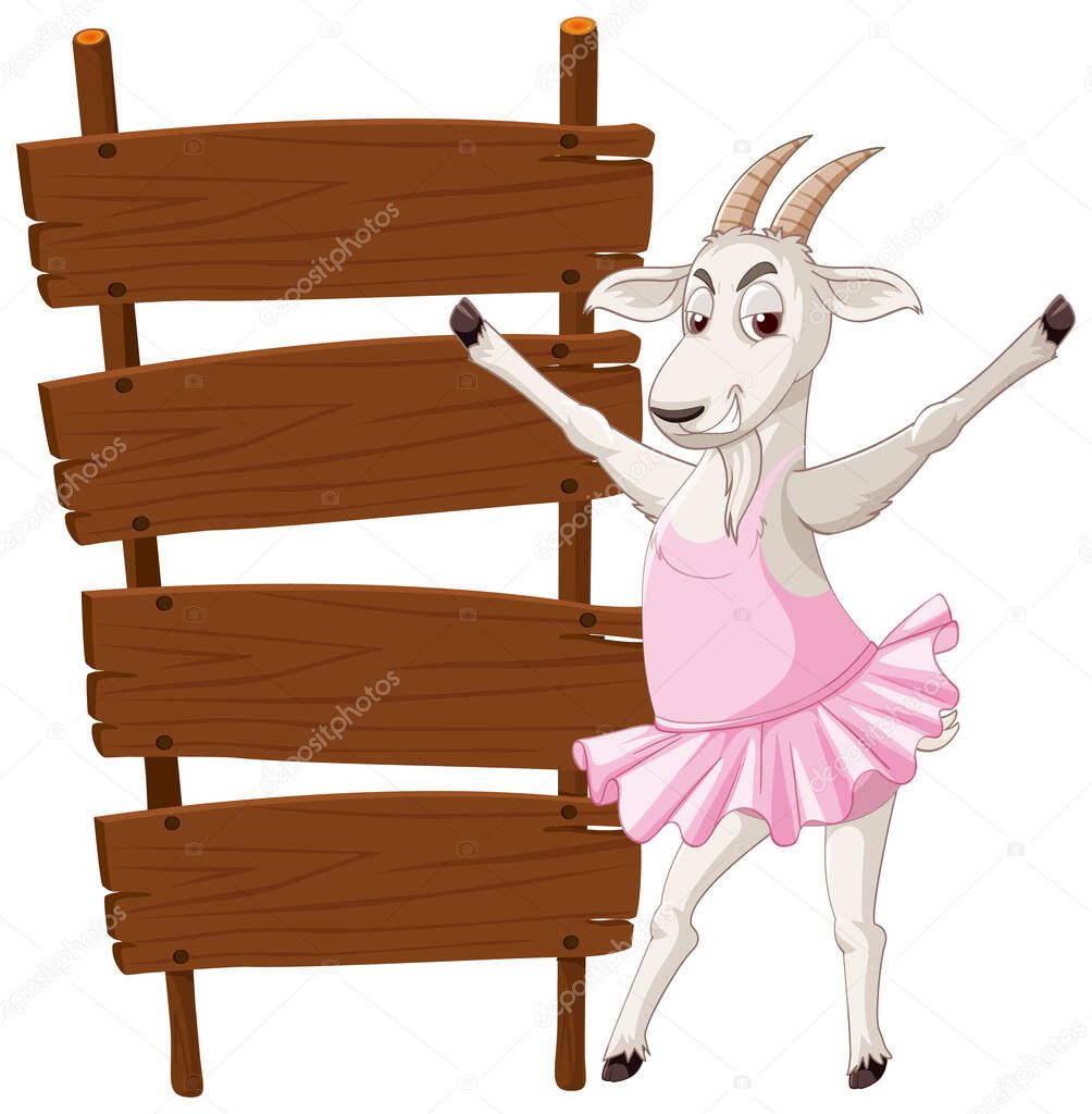 Isolated wooden signpost banner with goat illustration