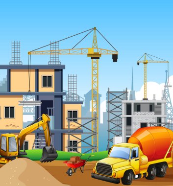 İnşaat alanı illüstrasyonunun karikatür sahnesi