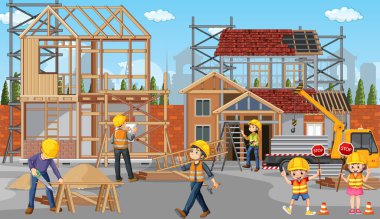 İşçi illüstrasyonlu inşaat alanı