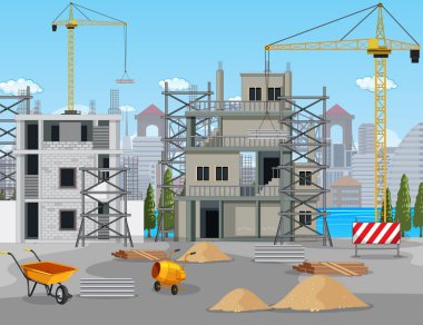 İnşaat alanı illüstrasyon sahnesi