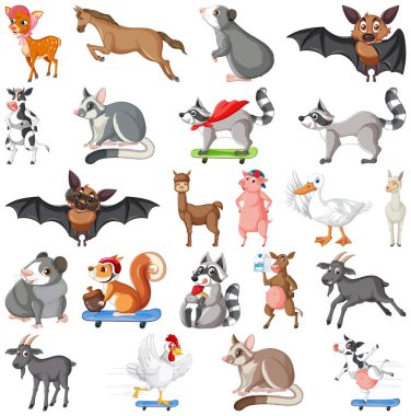 Bir grup farklı hayvan çizimi.