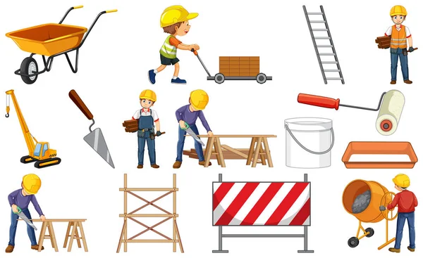 Construction Worker Set People Tools Illustration — Stock Vector