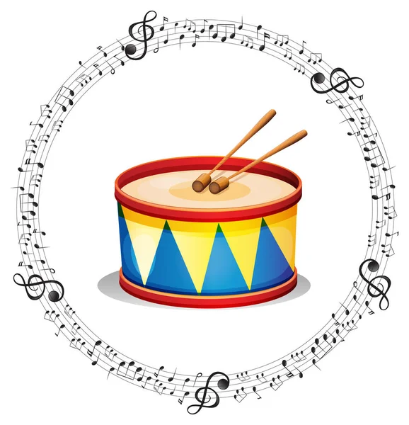 Drum Musical Notes White Background Illustration — Stock Vector