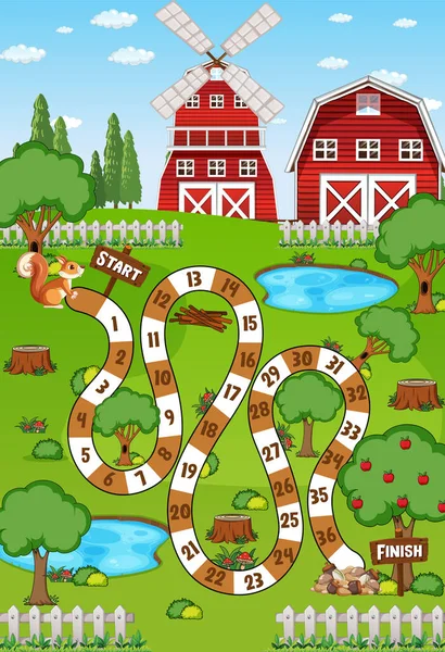Uma Ilustração Modelo Farm Boardgame — Vetor de Stock