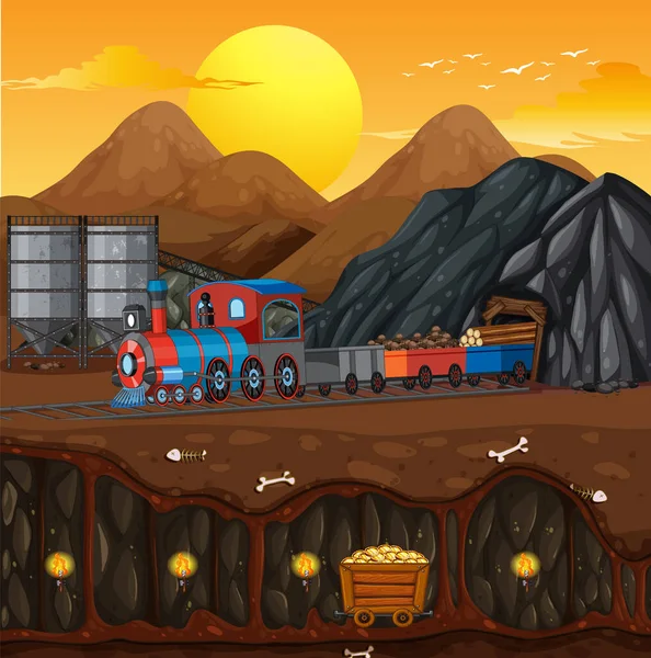 Outdoor Scene Steam Locomotive Train Illustration — Stock Vector