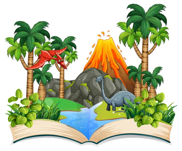 Book Dinosaur Forest Illustration — Stock Vector