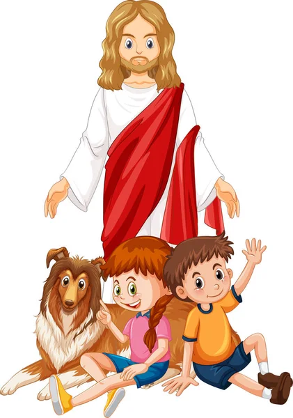 Jesus Crianças Fundo Branco Ilustração —  Vetores de Stock