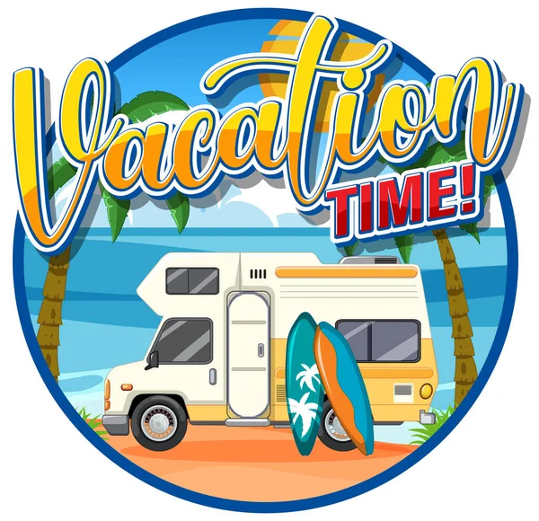 Summer Travel Vacation Logo Concept Motorhome Illustration — Stock Vector