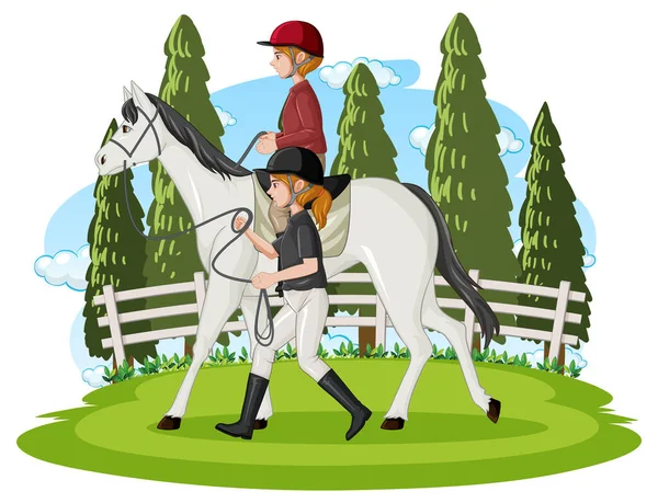 Deportes Ecuestres Con Hombre Caballo Ilustración — Vector de stock