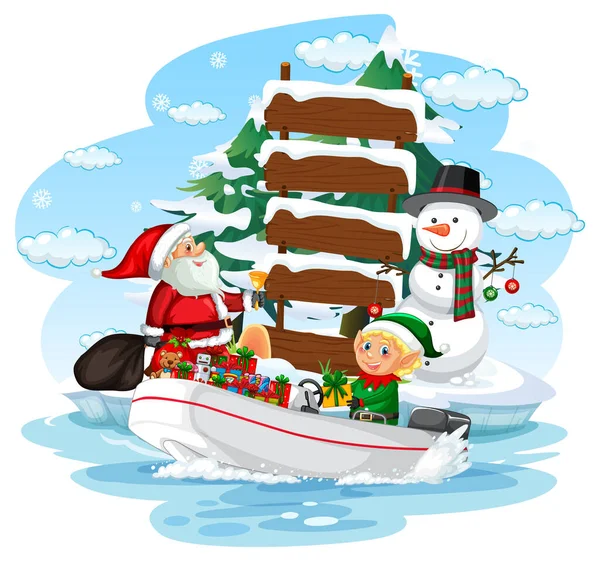 Santa Claus Elves Delivering Gifts Boat Illustration — Stock Vector