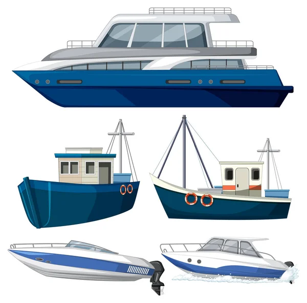 Set Different Boats White Background Illustration — Stock Vector