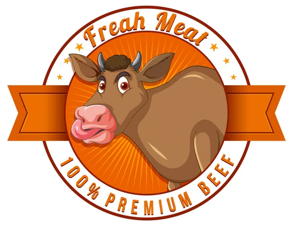 Logotipo Carne Fresca Premium Com Ilustração Desenhos Animados Vaca —  Vetores de Stock