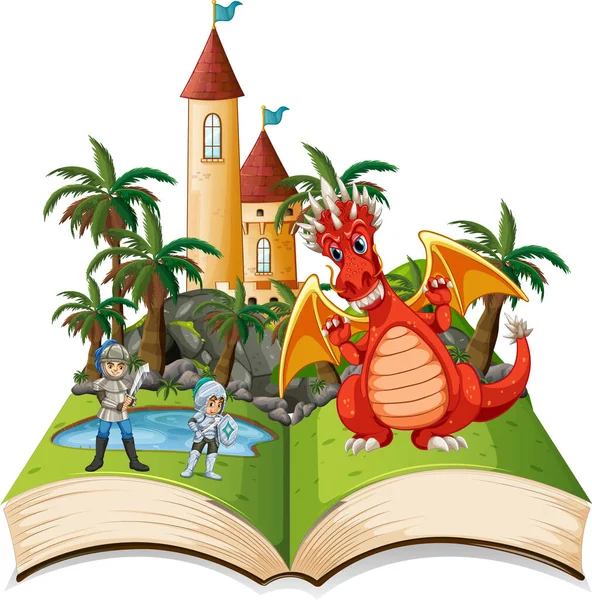 Buch Mit Drachen Und Knigge Illustration — Stockvektor