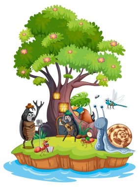 Çizgi film böceği ve böcek orman illüstrasyonunda