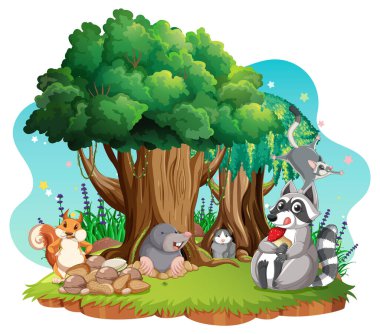 Farklı şirin hayvan resimleriyle izole edilmiş sahne.