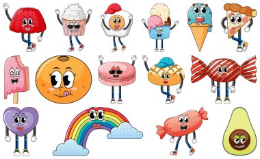 Beyaz arkaplanda klasik yemek karikatürü olan yüz ifadesi.