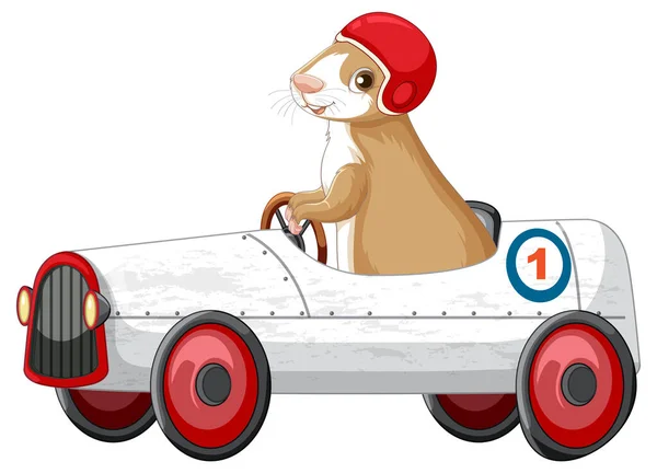 Meerschweinchen Fahren Auto Spielzeug Cartoon Illustration — Stockvektor