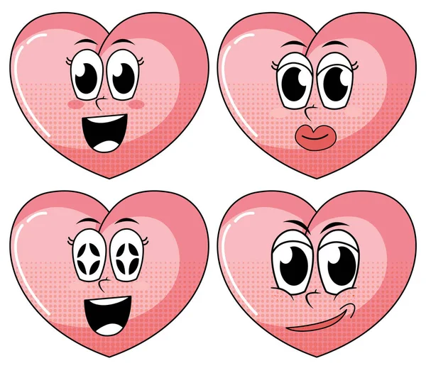 Conjunto Expresión Facial Estilo Vintage Corazón Dibujos Animados Sobre Fondo — Archivo Imágenes Vectoriales