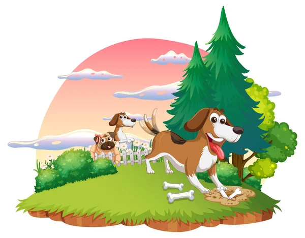 Domestic Animals Park Scene Illustration — Stock Vector