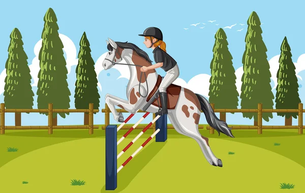 Outdoor Scene Equestrian Horseback Illustration — Stock Vector