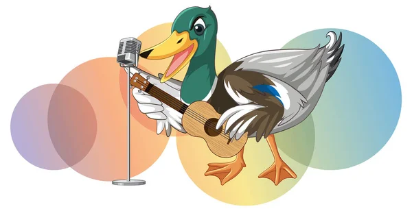 Die Ente Spielt Gitarre Ukulele Mit Notenillustration — Stockvektor