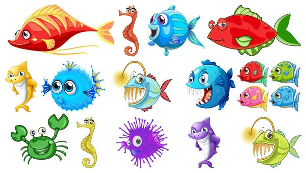 Sea Animals Cartoon Collection Illustration — Stock Vector