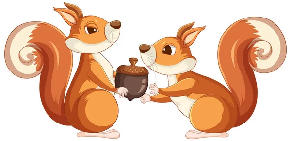 Cute Cartoon Squirrel Holding Acorn White Background Illustration — Stock Vector