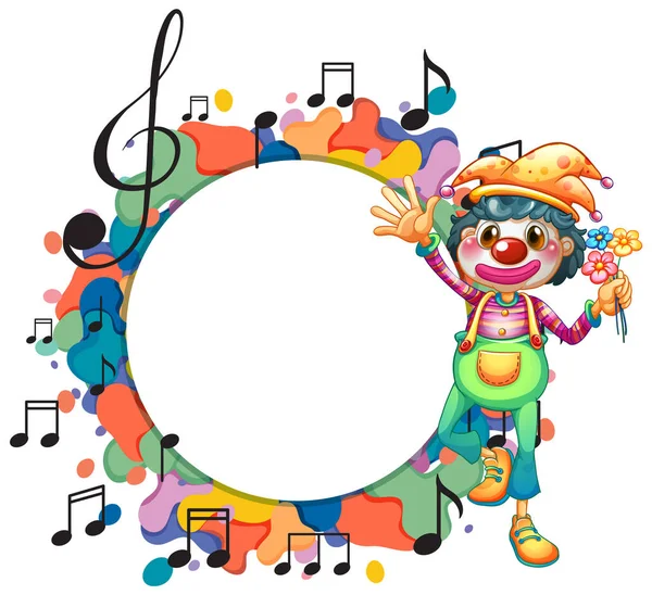 Clown Carino Con Illustrazione Modello Nota Musica Vuota — Vettoriale Stock