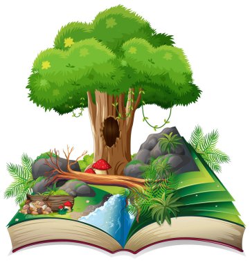 Doğa manzara çizim ile açık kitap