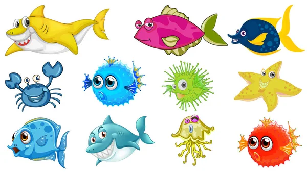 Sea Animals Cartoon Collection Illustration — Stock Vector