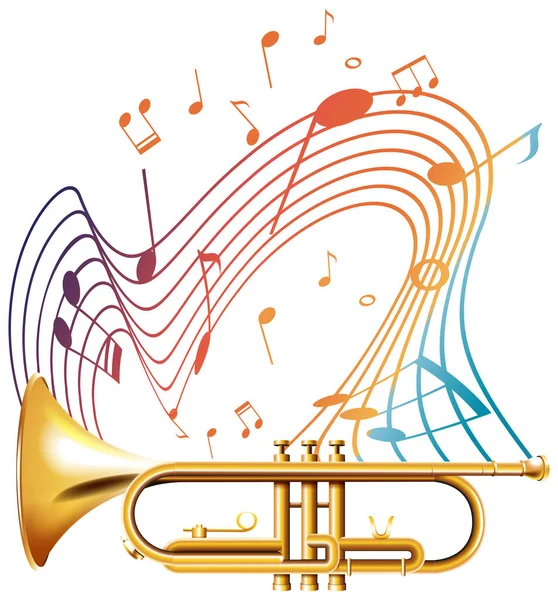 Music Notes Rainbow Colourful Trumpet White Background Illustration — Stock Vector