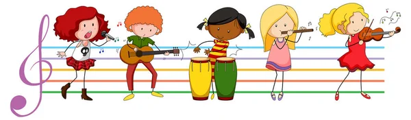 Kinderen Spelen Muziekinstrument Illustratie — Stockvector