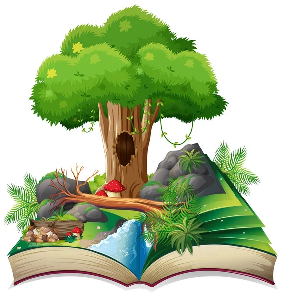 Open Book Nature Landscape Illustration — Stock Vector