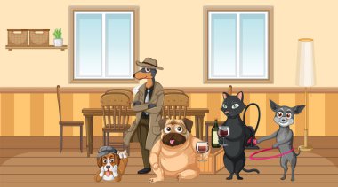 Mutfak resimlerinde farklı evcil hayvanlar var.