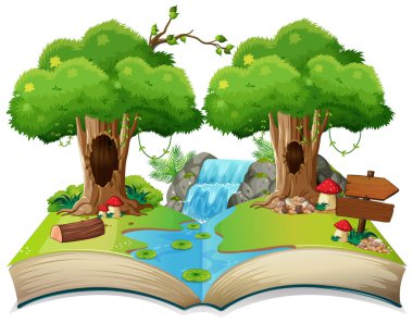 Doğa manzara çizim ile açık kitap