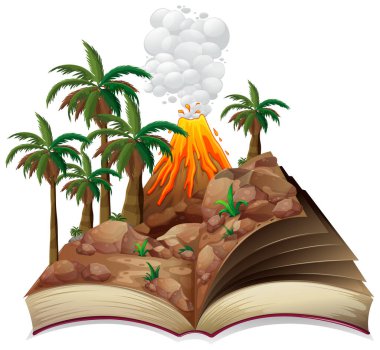 Tarih öncesi manzara illüstrasyonuyla kitabı aç