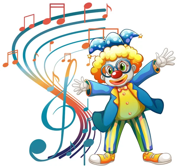 Clownkartong Karaktär Med Musik Illustration — Stock vektor