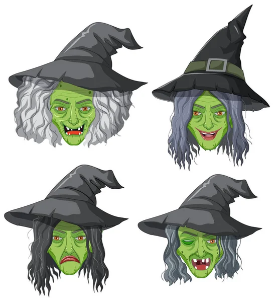 Halloween Theme Green Face Witch Illustration — Stock Vector