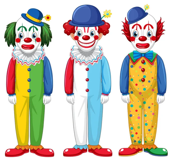 Set Clown Cartone Animato Personaggio Illustrazione — Vettoriale Stock