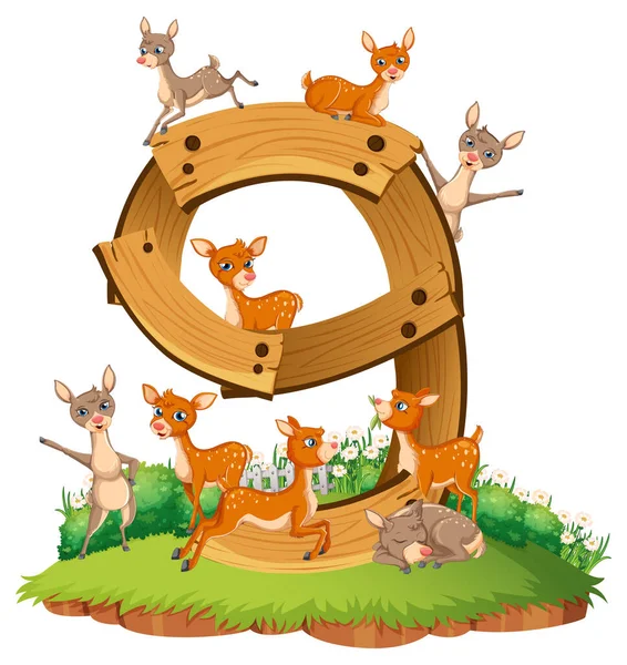 Nine Deers Attached Number Nine Illustration — Stock Vector